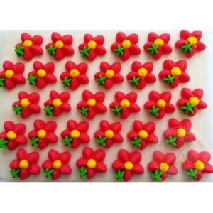 Cukrové květy červené se žlutým středem na platíčku 30ks - Fagos