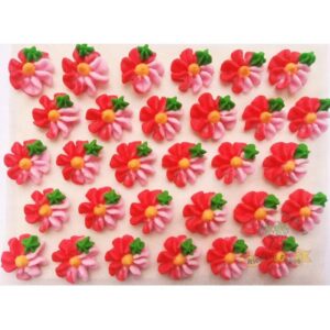 Cukrové květy dvoubarevné červené  na platíčku 30ks - Fagos