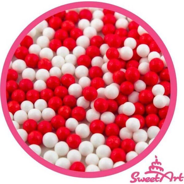 SweetArt cukrové perly červené a bílé 5 mm (80 g)