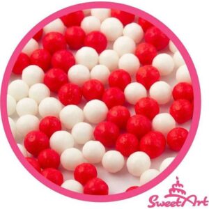 SweetArt cukrové perly červené a bílé 7 mm (80 g)