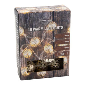 HIT Světelný řetěz s časovačem 10LED kovové koule 100cm