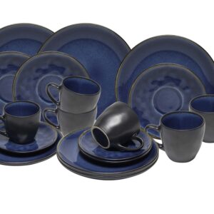 HIT Keramická sada šálků a dezertních talířku ATHENS 18ks modrá/černá