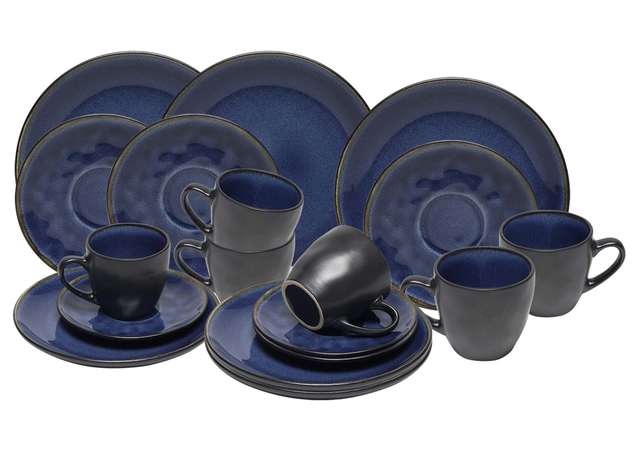 HIT Keramická sada šálků a dezertních talířku ATHENS 18ks modrá/černá