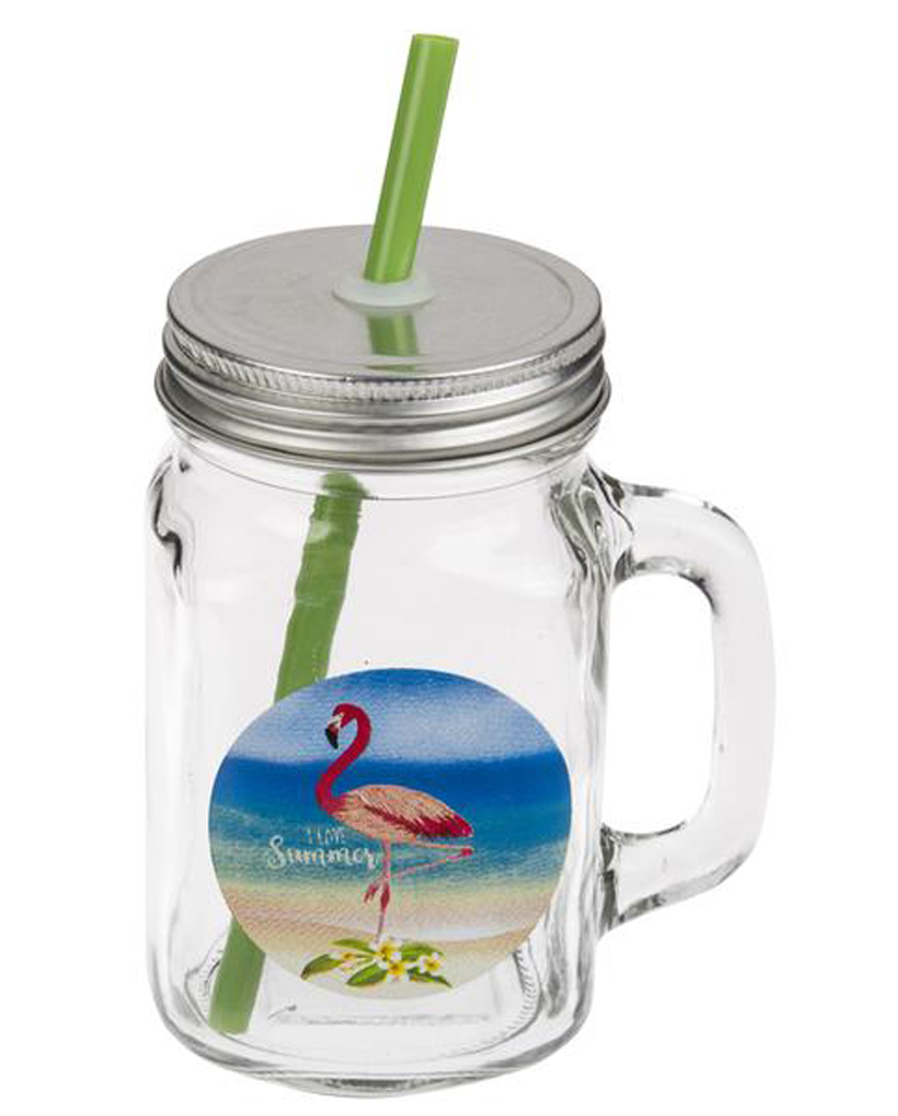 Sklenice s brčkem TORO plameňák 450ml MIX motivů